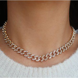 Iced Out Diamond CZ Miami Cuban Link Chain, 9mm Cuban Link Choker